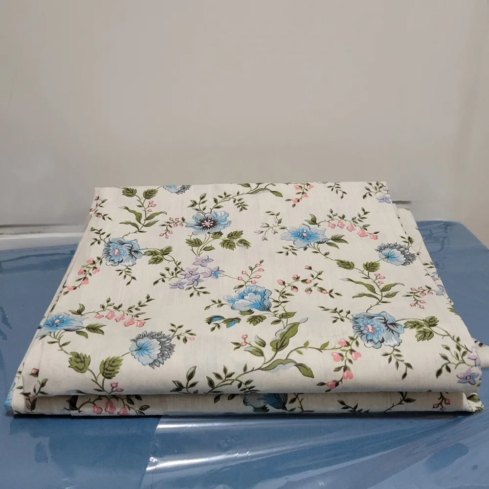 Vintage Blue, Pink, Lavender, Green & Cream Floral Cotton Curtains EUC